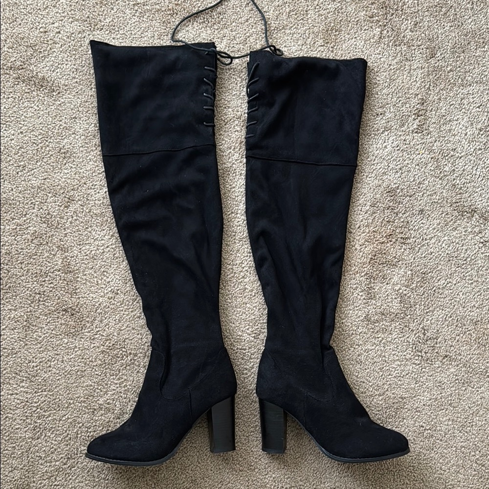 Black Suede Thigh-High Women's Boots